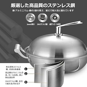 30cm ステンレス フライパン*5 Amazon | ステンレス フライパン 30cm/32cm/34cm 304ステンレス